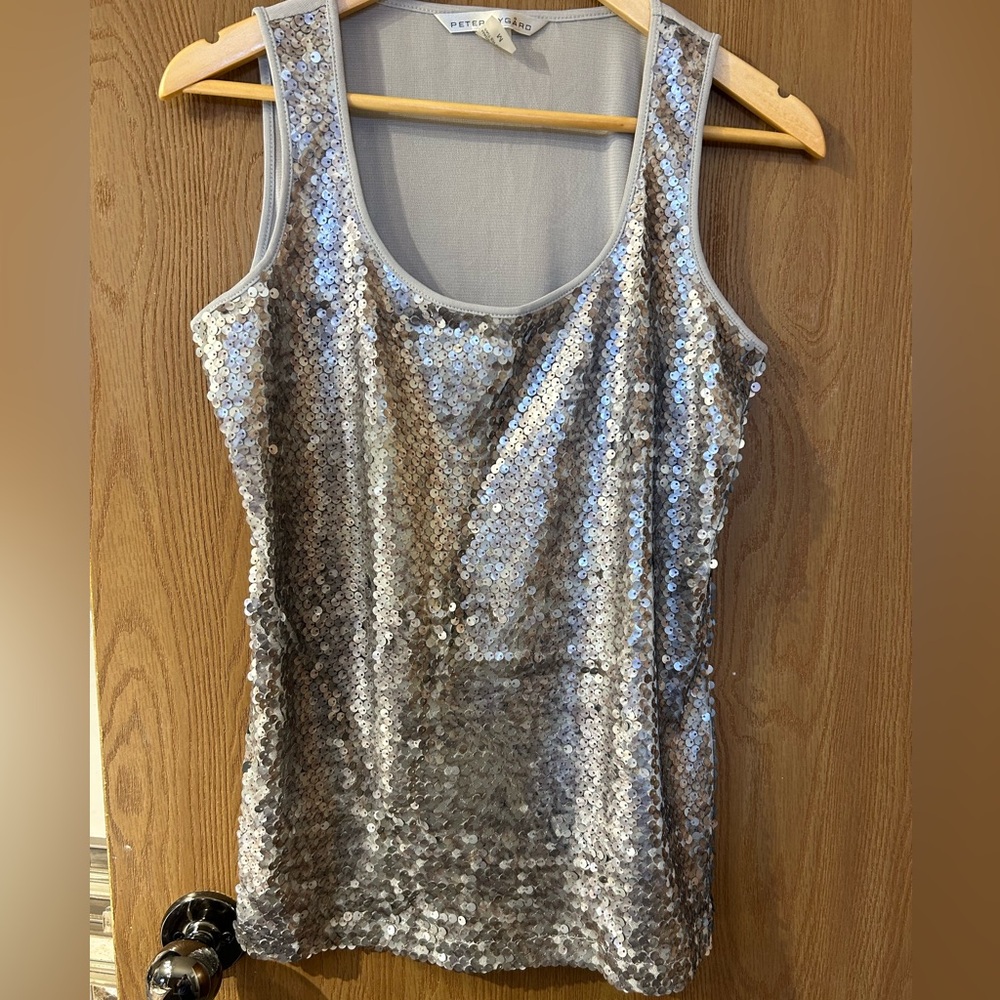 Peter Nygard Shimmering Silver Sequin Tank Top